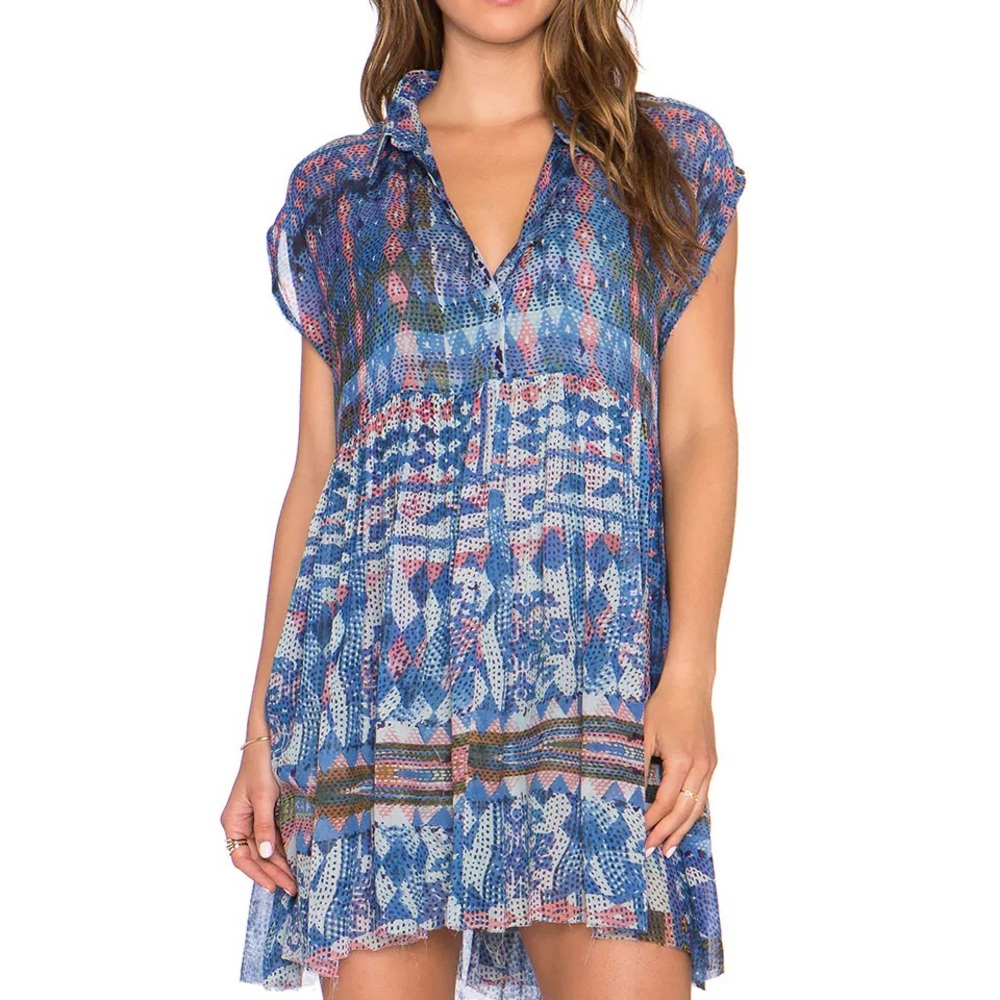 Free People Empire Waist Shirtdress in Marine Blue - Size Small